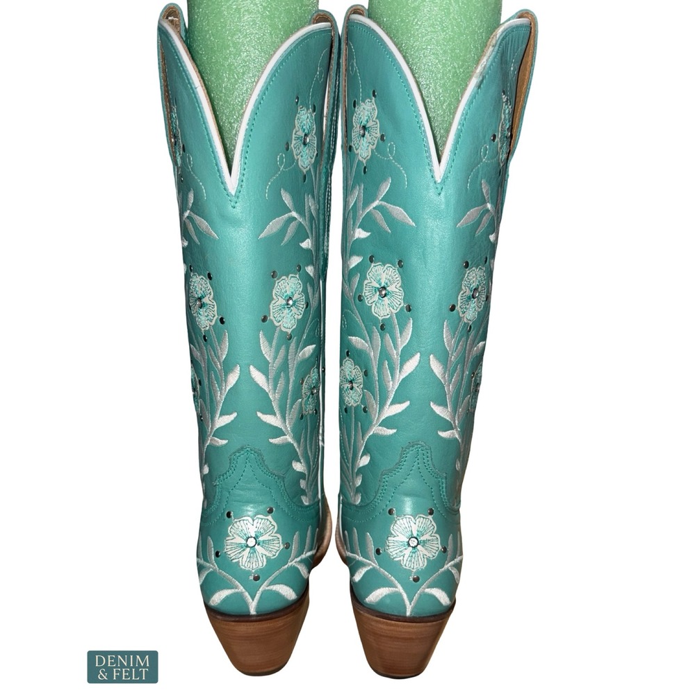 Ariat Romance Floral Embroidered Boho Turquoise Tall Western Boots Women's 9 - Picture 13 of 15